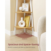 Image of a Freestanding 4 Tier Corner Display Unit - Perfect for utilising unused spaces in the corners of your rooms. Finished in a country style oak with a white steel frame.