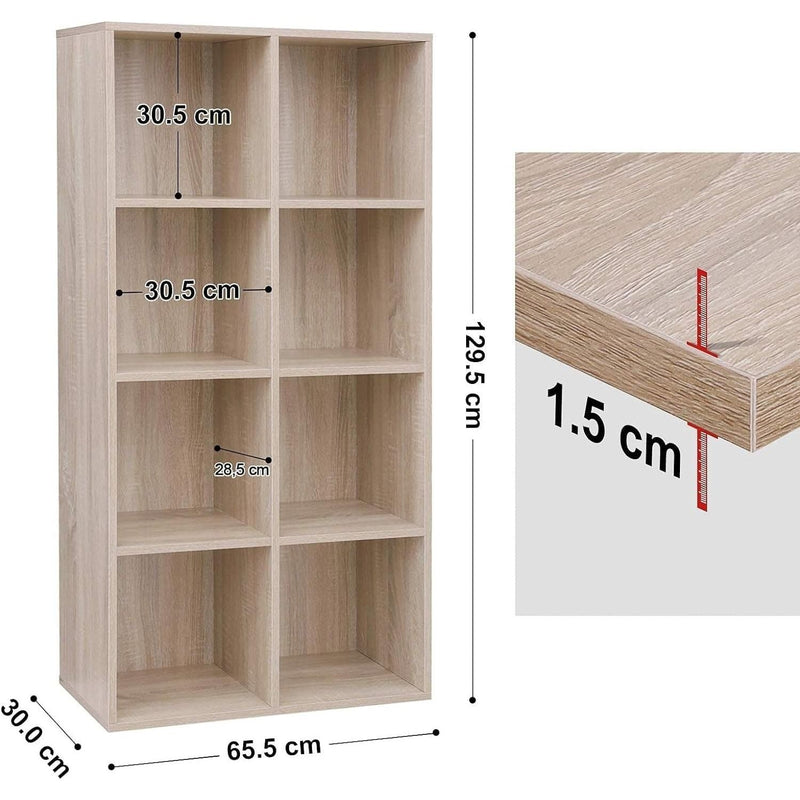 Freestanding 8 Cube Bookcase Oak by Vasagle