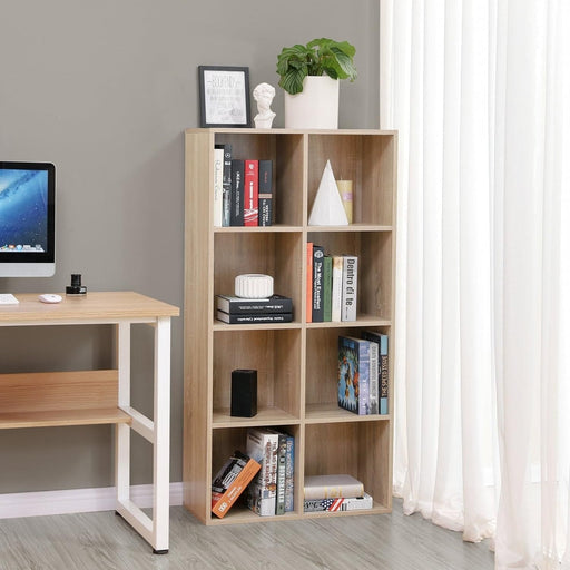 Image of a Freestanding 8 Cube Bookcase Oak Colour.