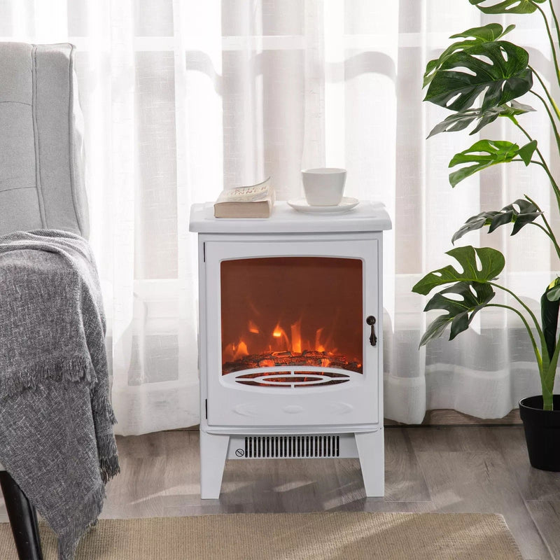 Image of a Freestanding White Electric Fire With Realistic Flame Effect 