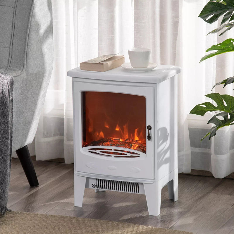 Image of a Freestanding White Electric Fire With Realistic Flame Effect 