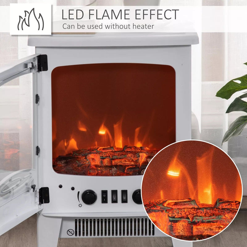 Image of a Freestanding White Electric Fire With Realistic Flame Effect 