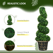 Set of 2 Spiral Boxwood Artificial Topiary Trees with Pots for Indoor Outdoor Use Green