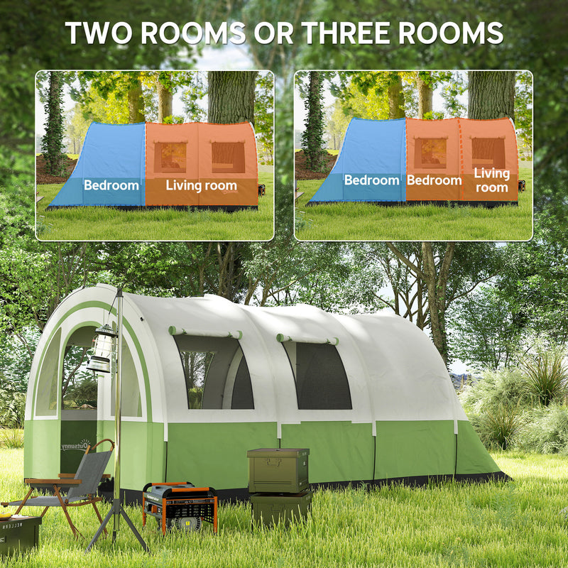 6 Person Family Tunnel Tent with Separate Bedroom and Living Area for Camping Cream and Green