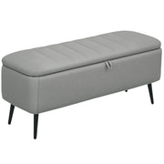 Linen Look Storage Ottoman Bench With Padded Seat And Hidden Compartment Light Grey