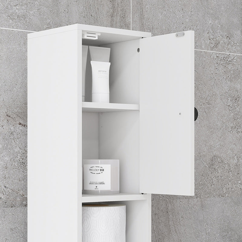 Tall Slim Bathroom Storage Cabinet With Adjustable Shelves And Cupboards, White