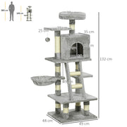 132cm Cat Tree Tower with Scratching Post Hammock and Toys for Indoor Cats Grey