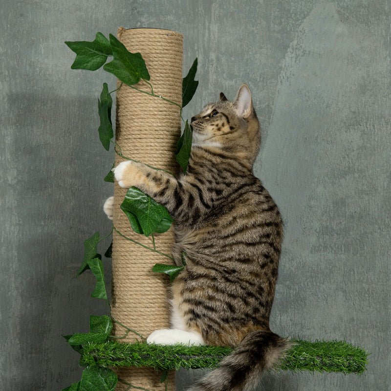 Adjustable Floor To Ceiling Cat Tree With Perches Anti Slip Base And Faux Plants Green