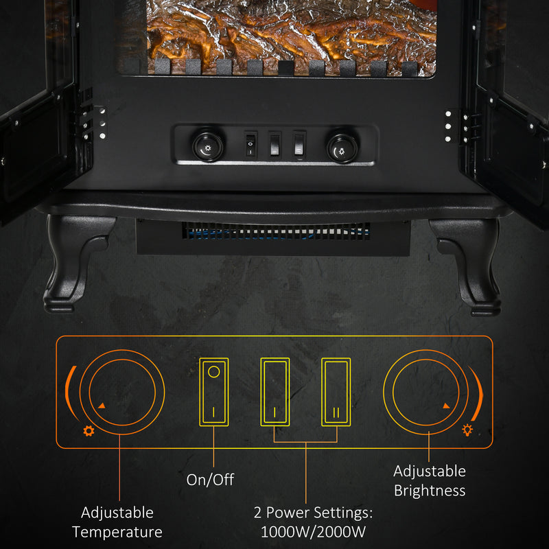 Freestanding Electric Fireplace with Adjustable Heat and Flame Effect for Small Rooms Black
