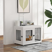2 in 1 Dog Crate and Side Table with Cushion and Double Doors for Large Dogs Grey