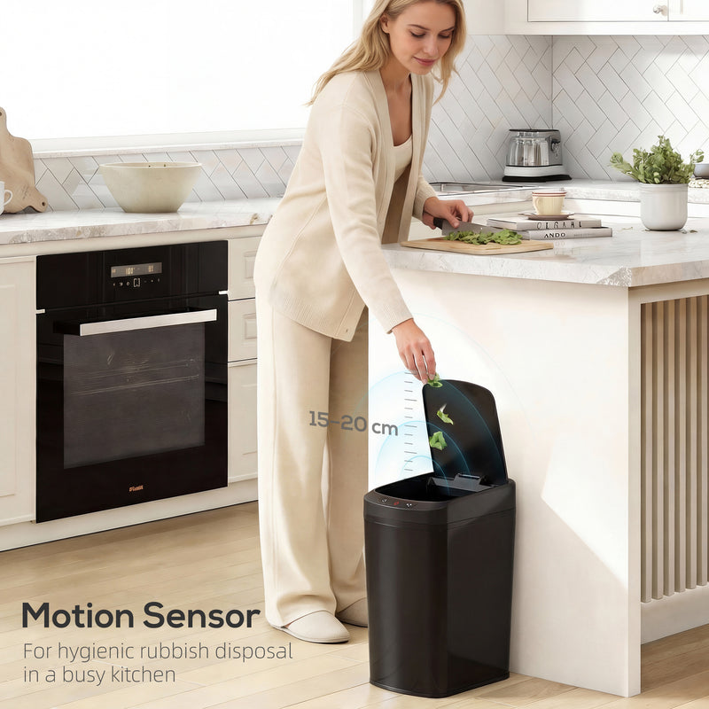12L Motion Sensor Kitchen Bin with Touchless Opening and Steel Body, Black AOSOM