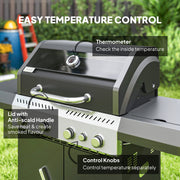 Black 4+1 Burner Gas BBQ Grill with Clear View Lid and Side Table for Outdoor Cooking by Outsunny