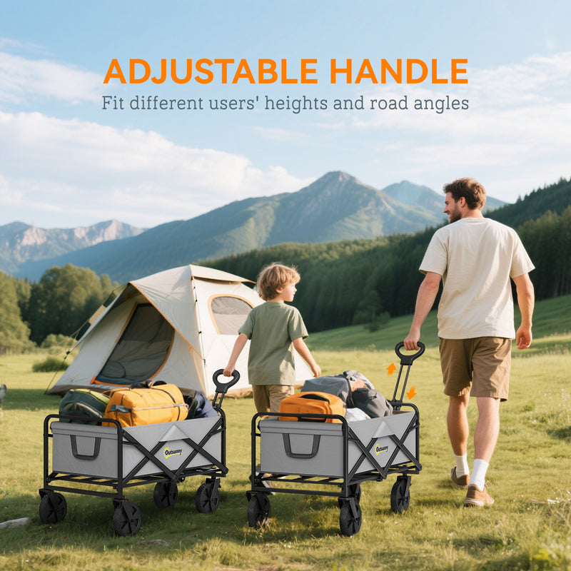 Folding Cargo Wagon Trolley with Telescopic Handle for Camping and Garden in Dark Grey