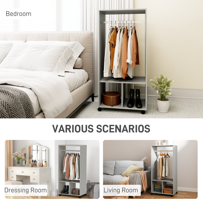 Grey Mobile Open Wardrobe with Clothes Rail and Storage Shelves by HOMCOM
