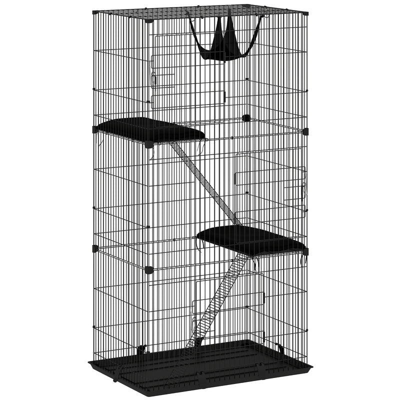 Indoor Cat Cage With 3 Tiers for Safe Play and Easy Cleaning Black