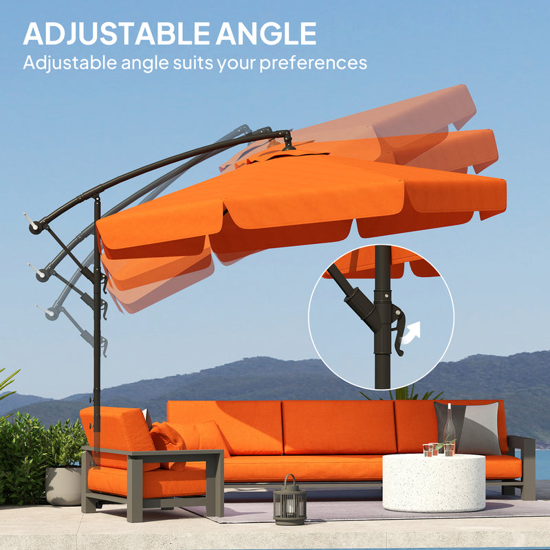 Orange 2.7m Cantilever Garden Parasol with Adjustable Crank Arm by Outsunny