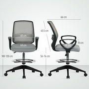 Adjustable Draughtsman Office Chair with Footrest for Tall Desks or Counters Light Grey