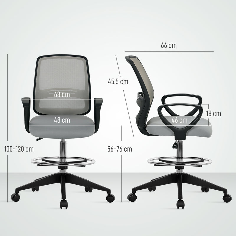 Adjustable Draughtsman Office Chair with Footrest for Tall Desks or Counters Light Grey