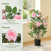 Artificial Rose Trees Set of 2 Maintenance Free Indoor Outdoor Plants 90 cm Pink AOSOM