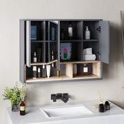 Grey Wall Mounted Bathroom Mirror Cabinet With 3 Doors and Storage by HOMCOM