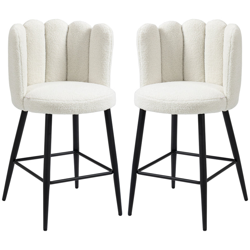 Set of 2 Modern Bar Stools with Backs and Footrests for Kitchen or Breakfast Bar Cream