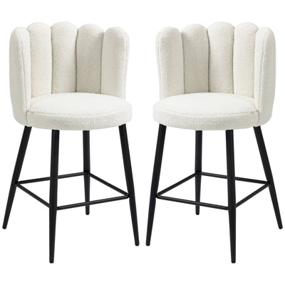 Set of 2 Modern Bar Stools with Backs and Footrests for Kitchen or Breakfast Bar Cream