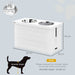 White Raised Dog Bowl Stand With Slow Feeder Mat Storage Cabinet and 3 Stainless Steel Bowls by PawHut
