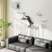 Grey 6 Piece Cat Wall Shelves Set with Bed Scratching Post and Toy Ball by PawHut