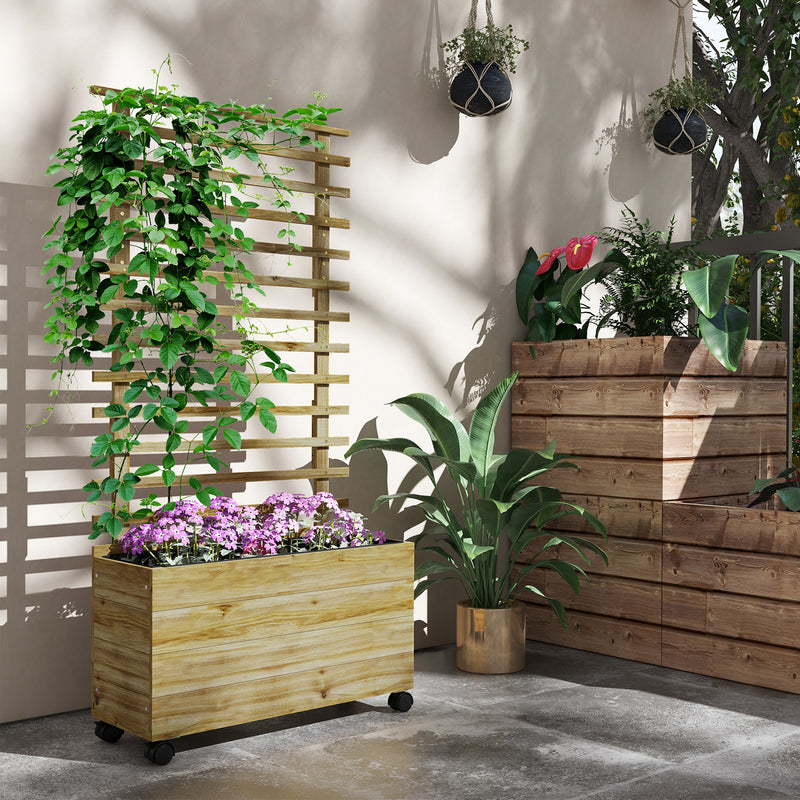 Natural Wooden Raised Planter With Trellis Back Ideal For Climbing Plants And Herbs