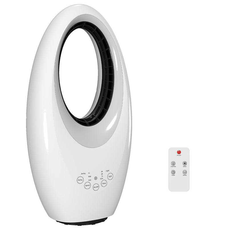 Bladeless Tower Fan for Quiet Safe Cooling with Remote and LED Lights, White