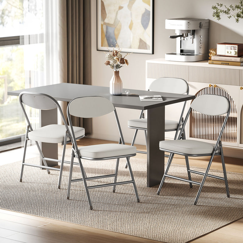 Folding Dining Chairs Set of 4 with Padded Seat for Extra Guest Seating Cream Grey Homcom