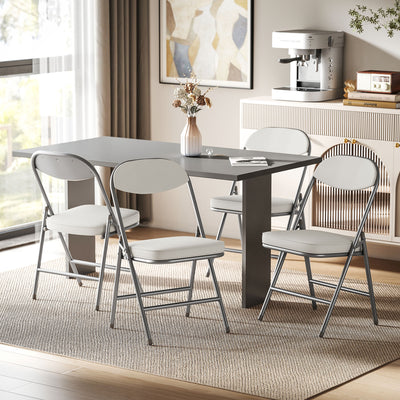 Folding Dining Chairs Set of 4 with Padded Seat for Extra Guest Seating Cream Grey Homcom