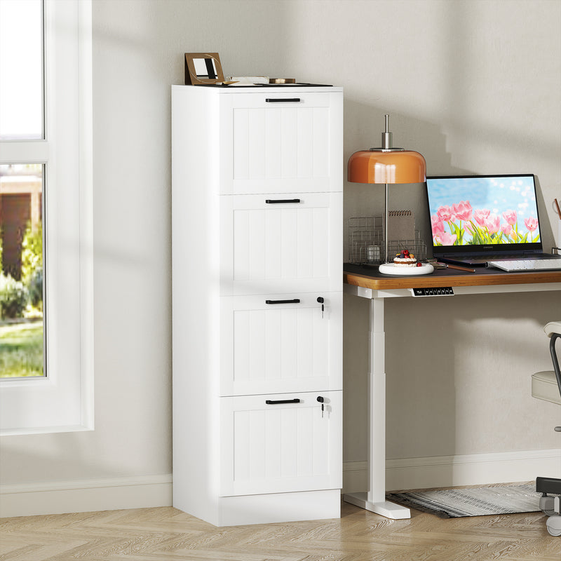 Lockable 4 Drawer Filing Cabinet With Adjustable File Bars For Office Organisation White
