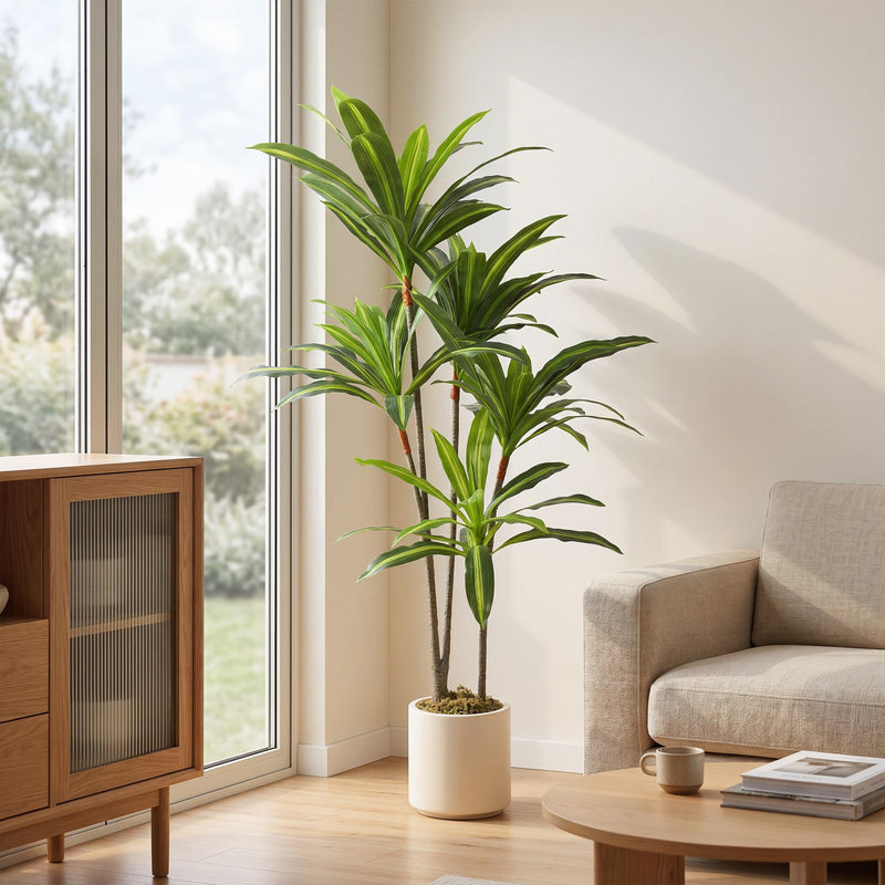 Artificial Dracaena Tree for Easy Indoor Greenery with White Planter 150cm Green