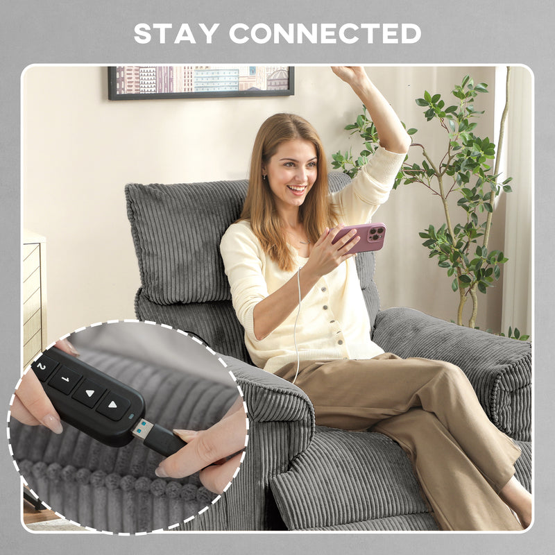 Electric Massage Recliner Chair with Corduroy Upholstery for Home Comfort Grey