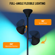 Adjustable Three Head Floor Lamp for Living Room or Office Reading Light Black