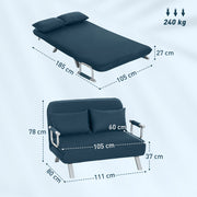 Two Seater Click Clack Sofa Bed Converts to Guest Bed for Small Spaces, Navy Blue
