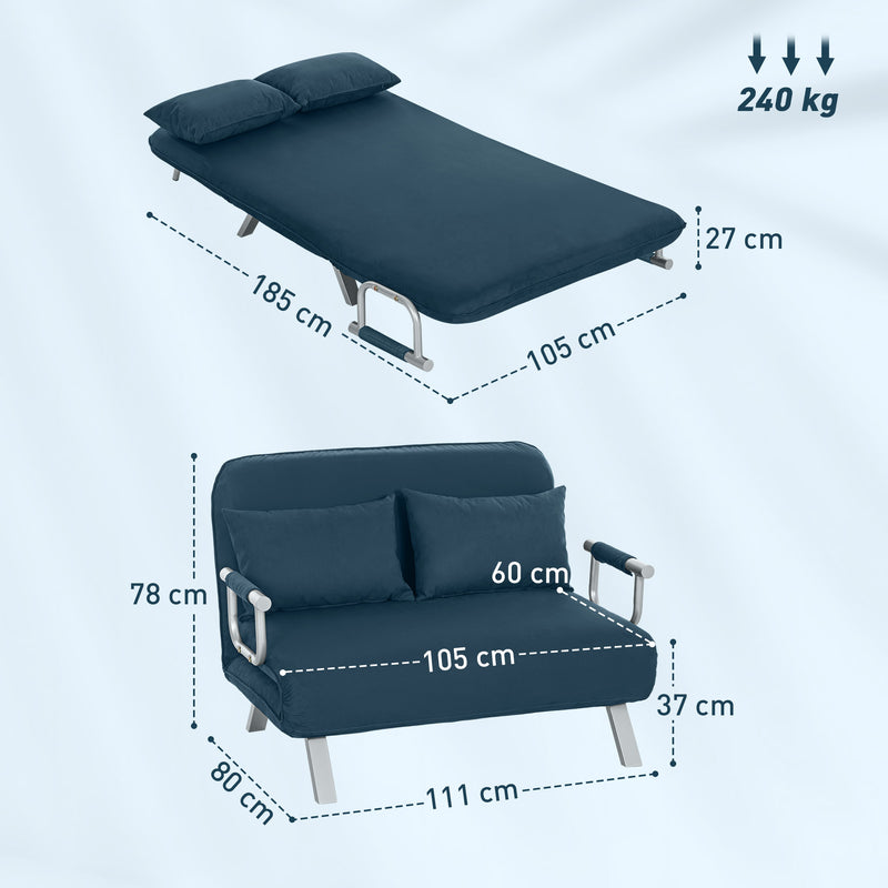 Two Seater Click Clack Sofa Bed Converts to Guest Bed for Small Spaces, Navy Blue