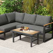 Metal Rectangular Garden Coffee Table with Woodgrain SPC Tabletop for Outdoors 100cm Brown by Outsunny