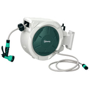 Retractable 30m Wall Mounted Hose Reel With Auto Rewind and 7 in 1 Spray Nozzle by Outsunny AOSOM