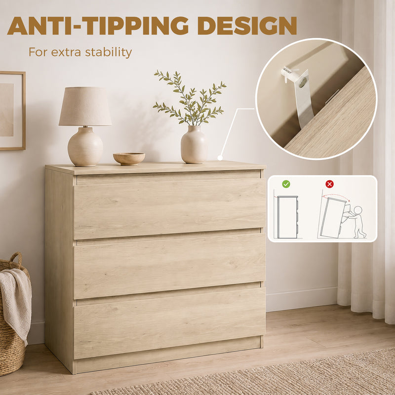 3 Drawer Chest for Organising Everyday Clothes with Handleless Design Oak