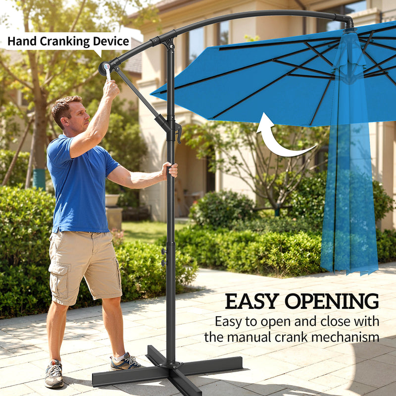 Cantilever Garden Parasol with Adjustable Shade and Overhanging Design 2.95m, Blue