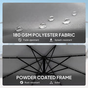 Cantilever Garden Parasol with Solar LED Lights for Shaded Outdoor Seating Light Grey Outsunny