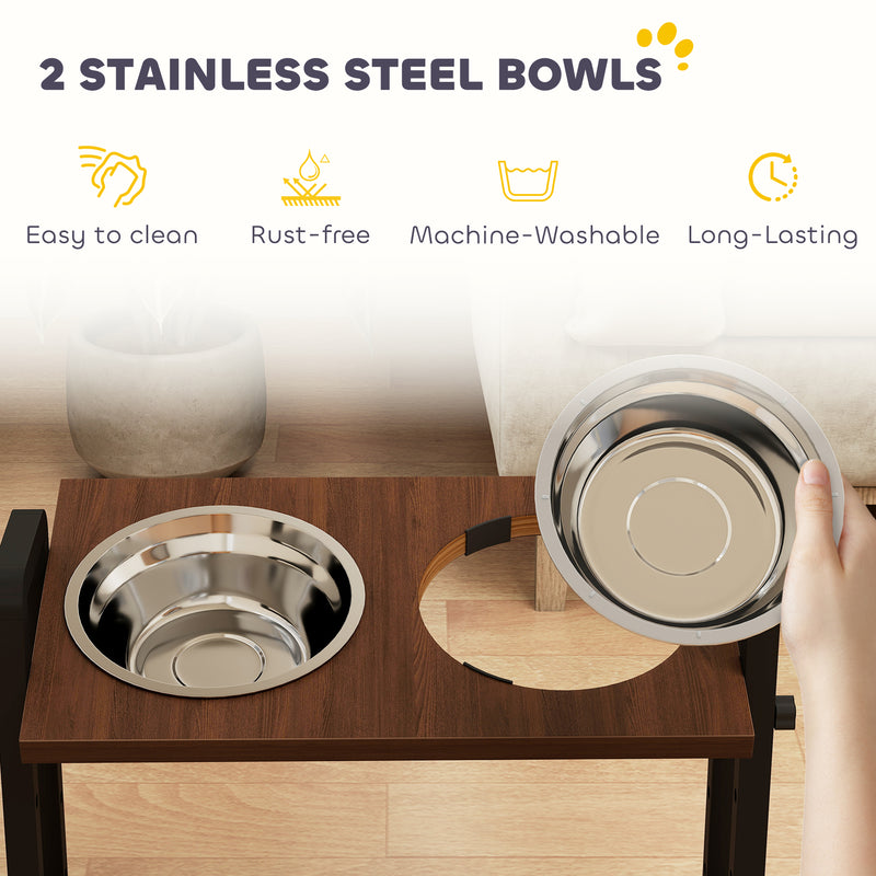 Adjustable Elevated Dog Feeder With 4 Heights And Angled Bowls For All Breeds Brown AOSOM