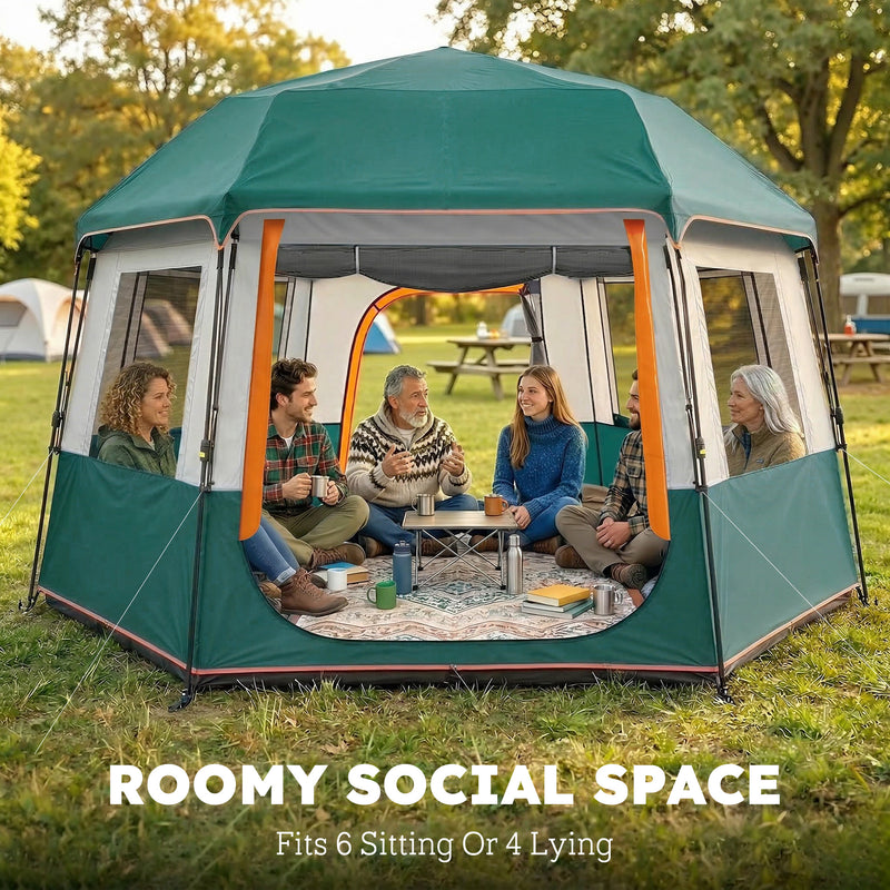 Family Shelter Tent for 6 with Quick Setup and Removable Roof for Garden or Beach Green