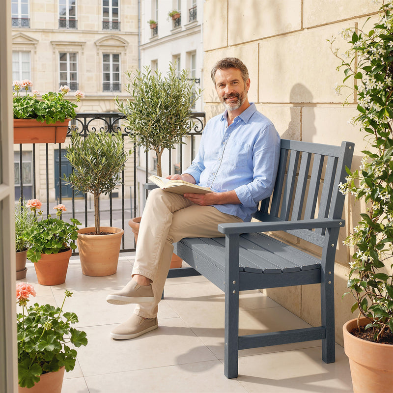 Garden Bench for Two with Weatherproof Low Maintenance Design Grey