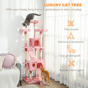 Pink Tall Cat Tree Tower With Scratching Posts And Hideaway For Indoor Cats