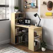 120cm Modern Computer Desk with 6 Shelves Natural Wood Finish by HOMCOM