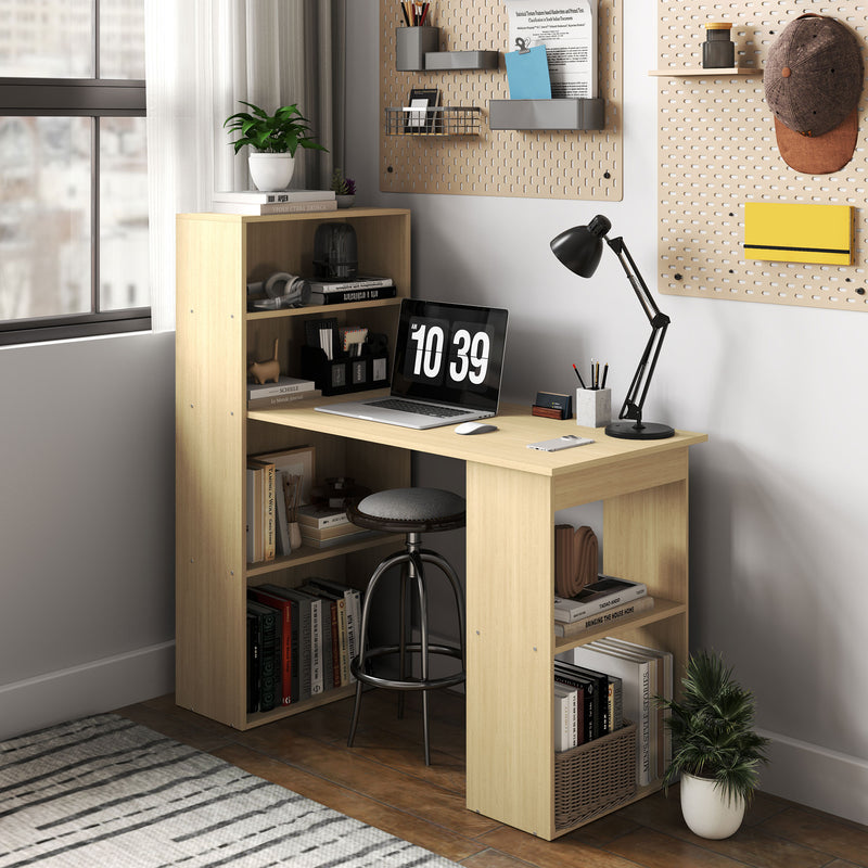 120cm Modern Computer Desk with 6 Shelves Natural Wood Finish by HOMCOM