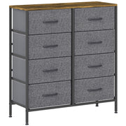 Industrial Chest of Drawers with 8 Fabric Storage Units and Wooden Top for Bedroom Rustic Brown and Grey